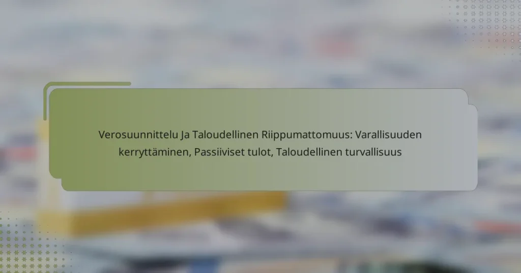 Verosuunnittelu Ja Taloudellinen Riippumattomuus: Varallisuuden kerryttäminen, Passiiviset tulot, Taloudellinen turvallisuus